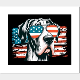 Great Dane Patriotic Sunglasses American Flag 4th of July Posters and Art